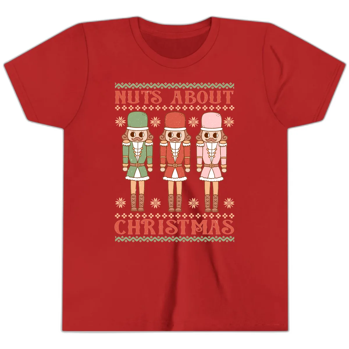 Nuts About Christmas Nutcrackers Youth T-Shirt in Red