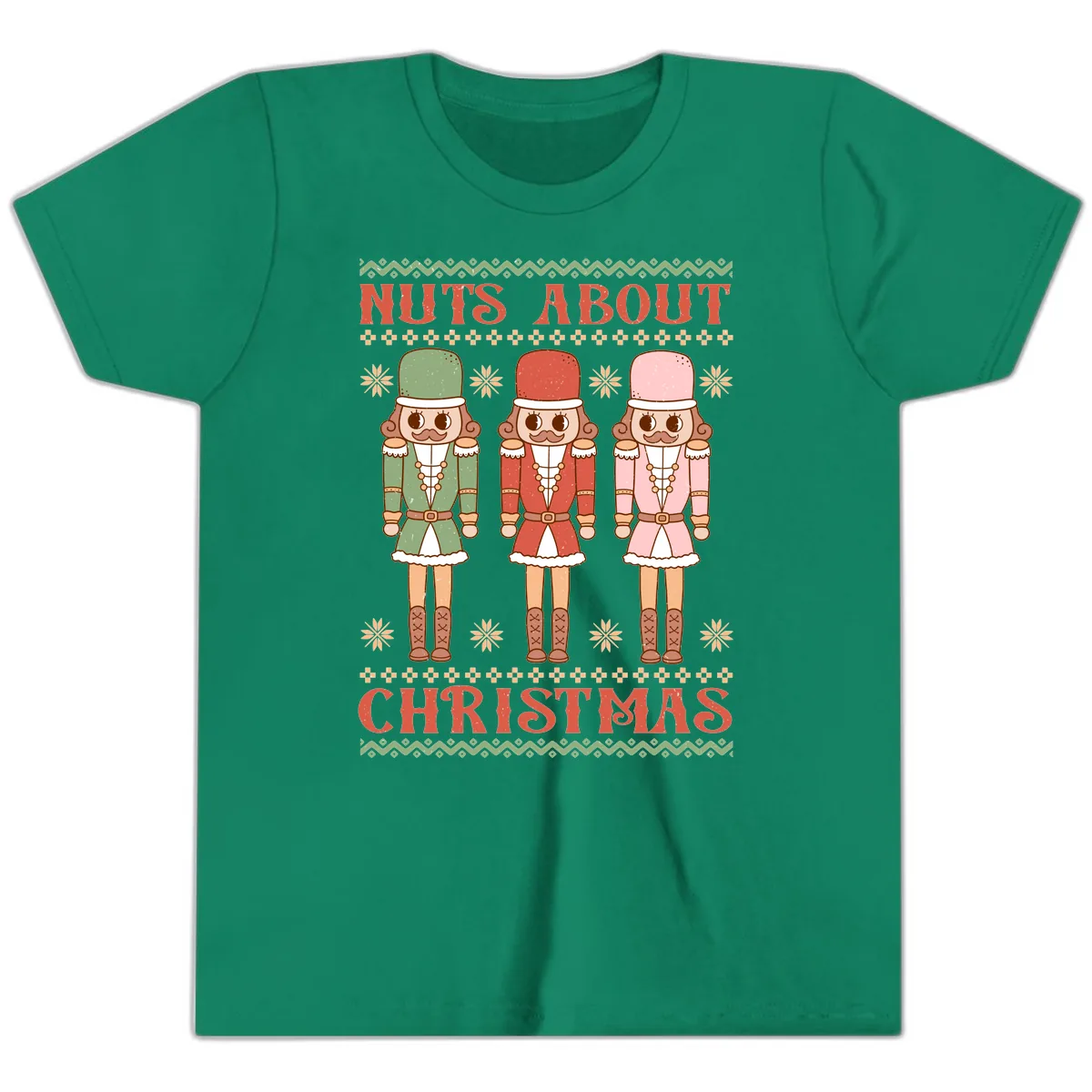 Nuts About Christmas Nutcrackers Youth T-Shirt in Kelly