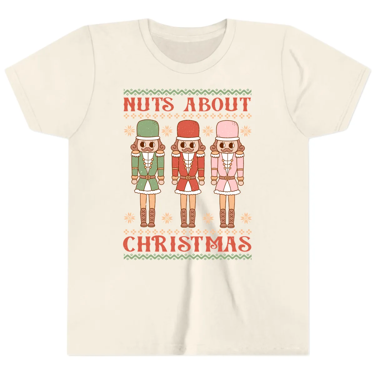 Nuts About Christmas Nutcrackers Youth T-Shirt in Natural