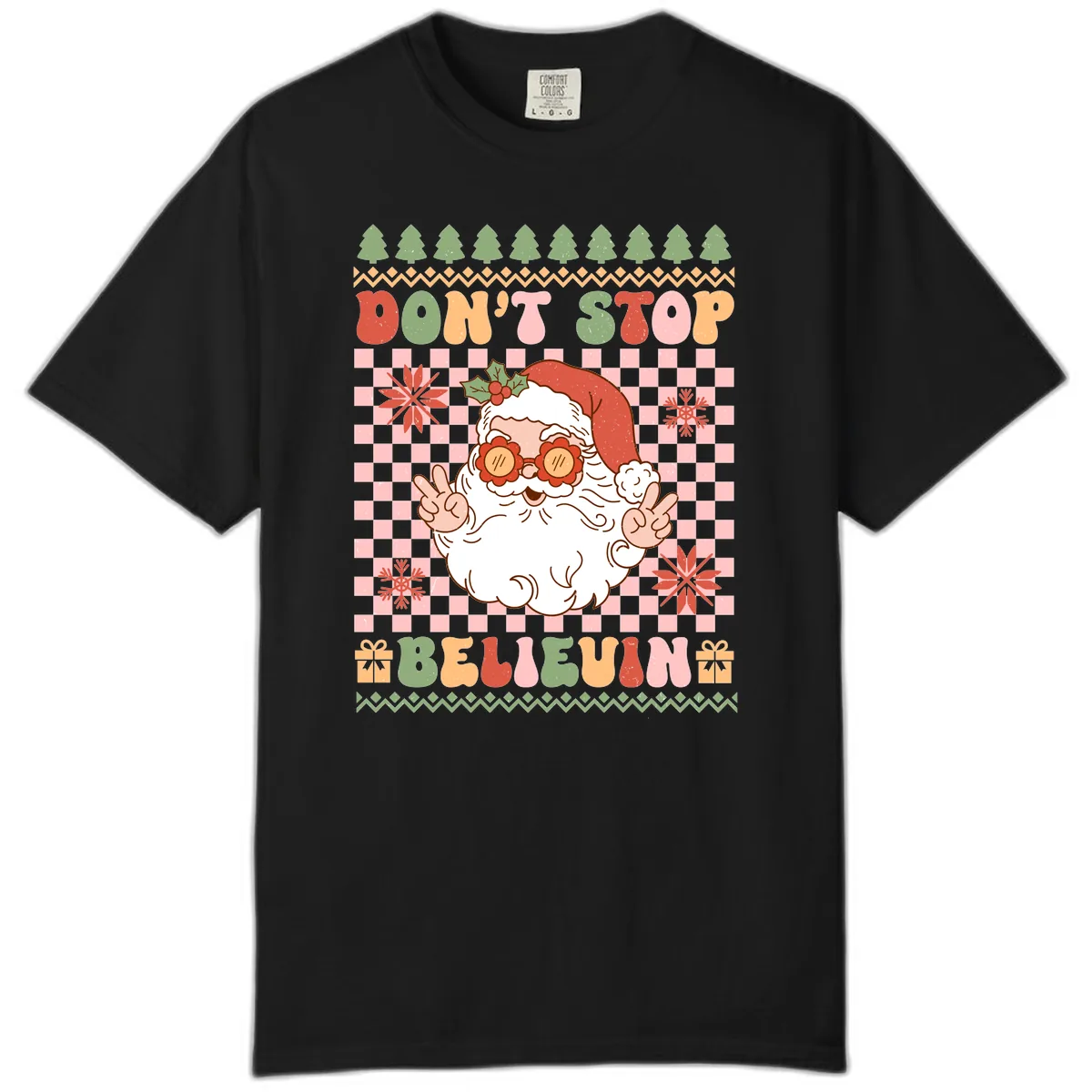 Don't Stop Believin' Retro Santa Comfort Color in Black