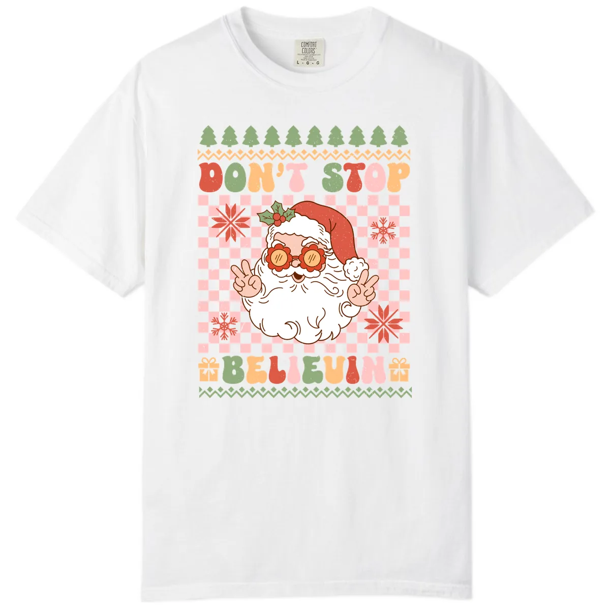 Don't Stop Believin' Retro Santa Comfort Color in White