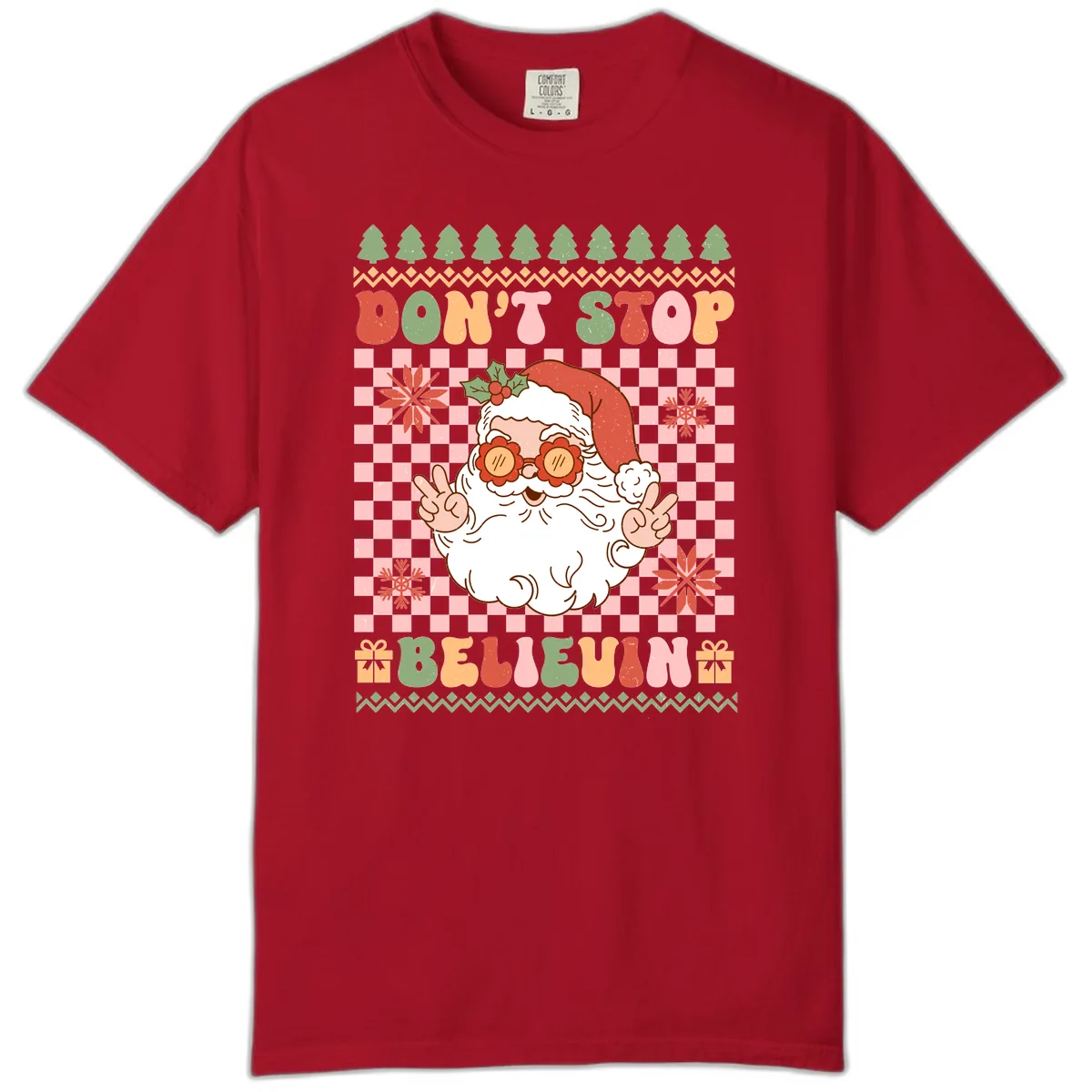 Don't Stop Believin' Retro Santa Comfort Color in Red