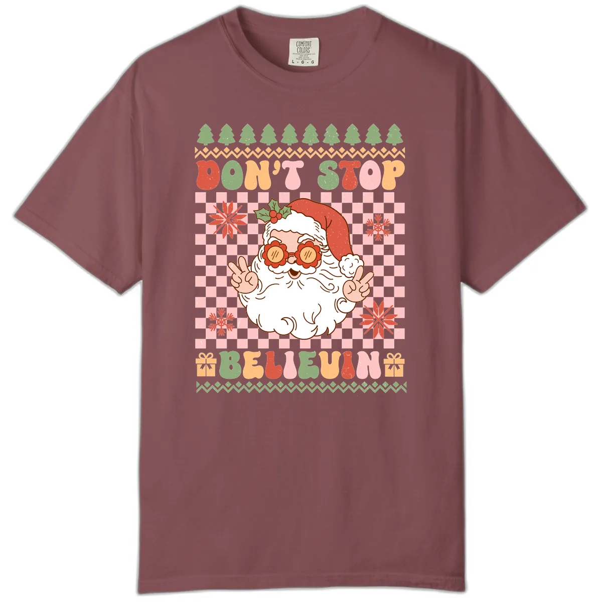 Don't Stop Believin' Retro Santa Comfort Color in Brick