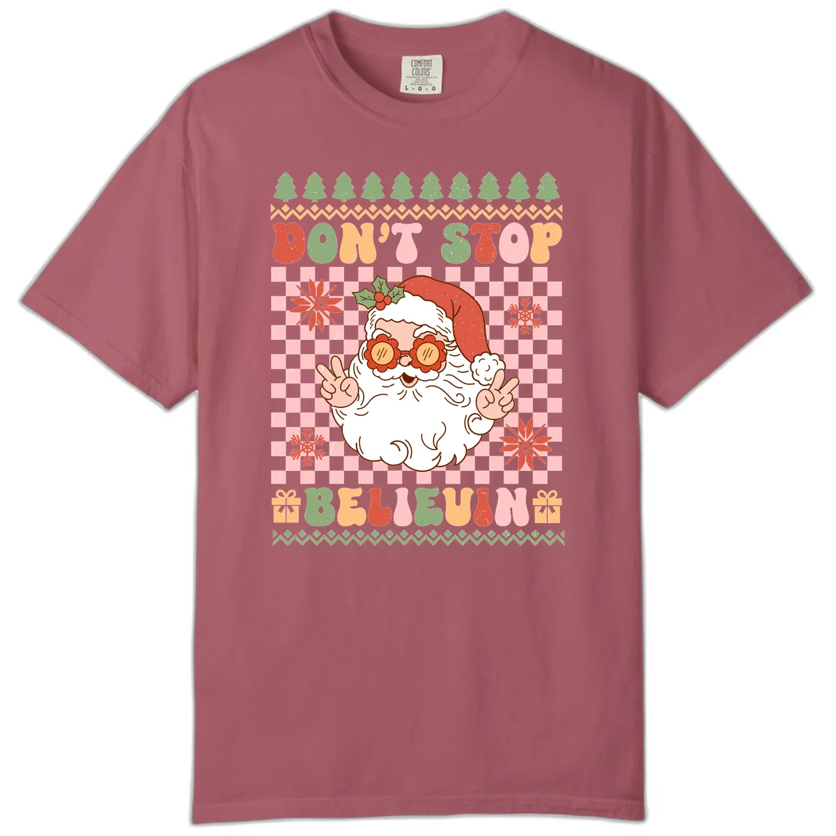 Don't Stop Believin' Retro Santa Comfort Color in Crimson