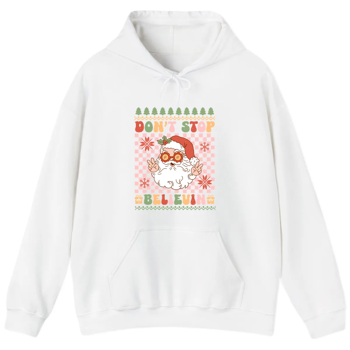 Don't Stop Believin' Retro Santa Hoodie in White