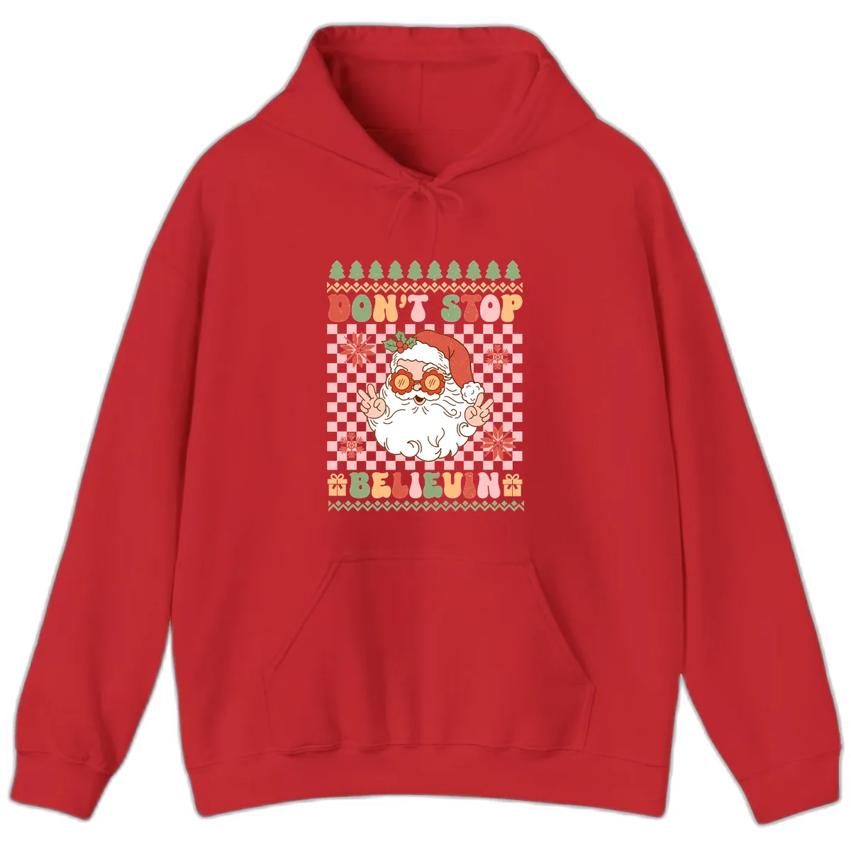 Don't Stop Believin' Retro Santa Hoodie in Red
