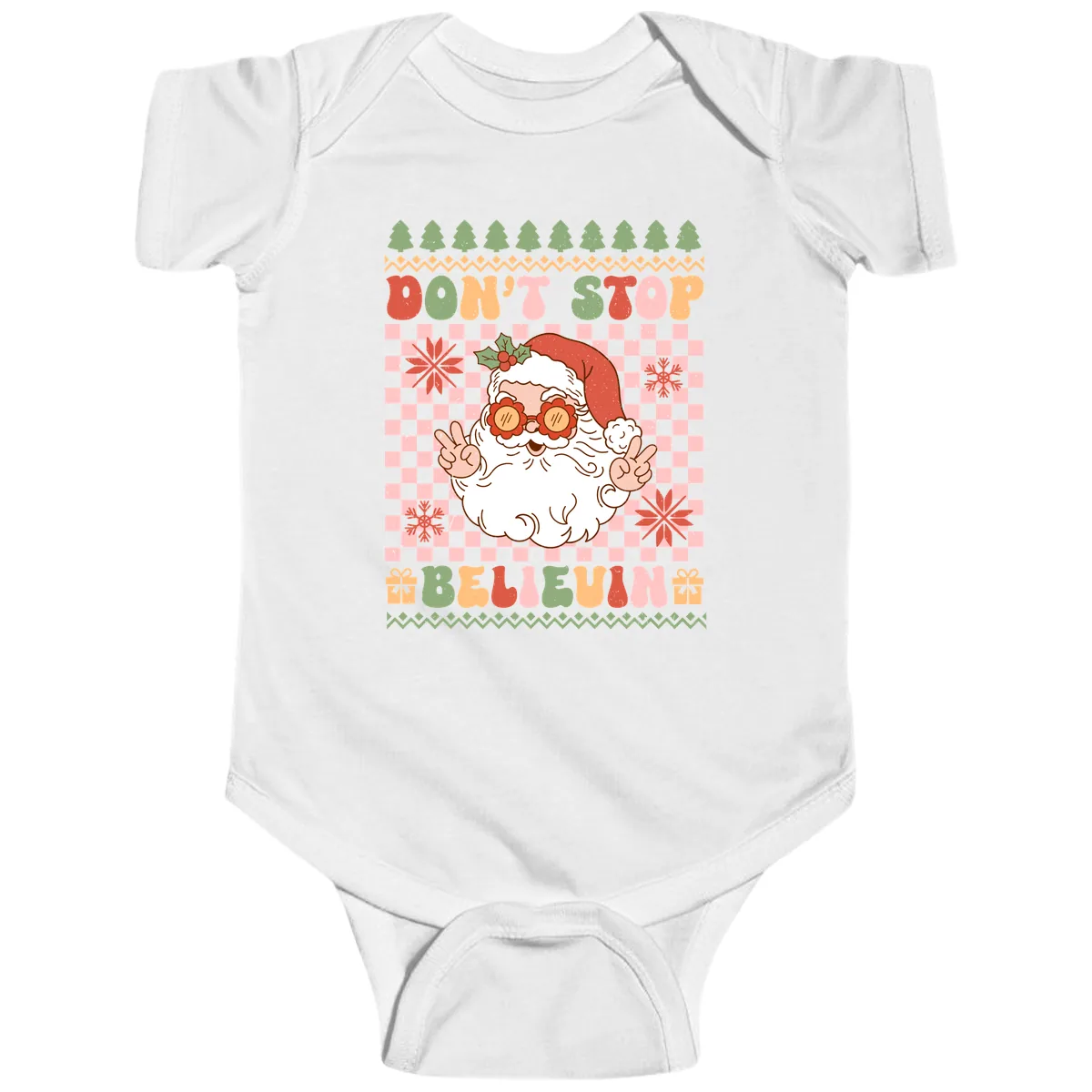 Don't Stop Believin' Retro Santa Baby Onesie in White