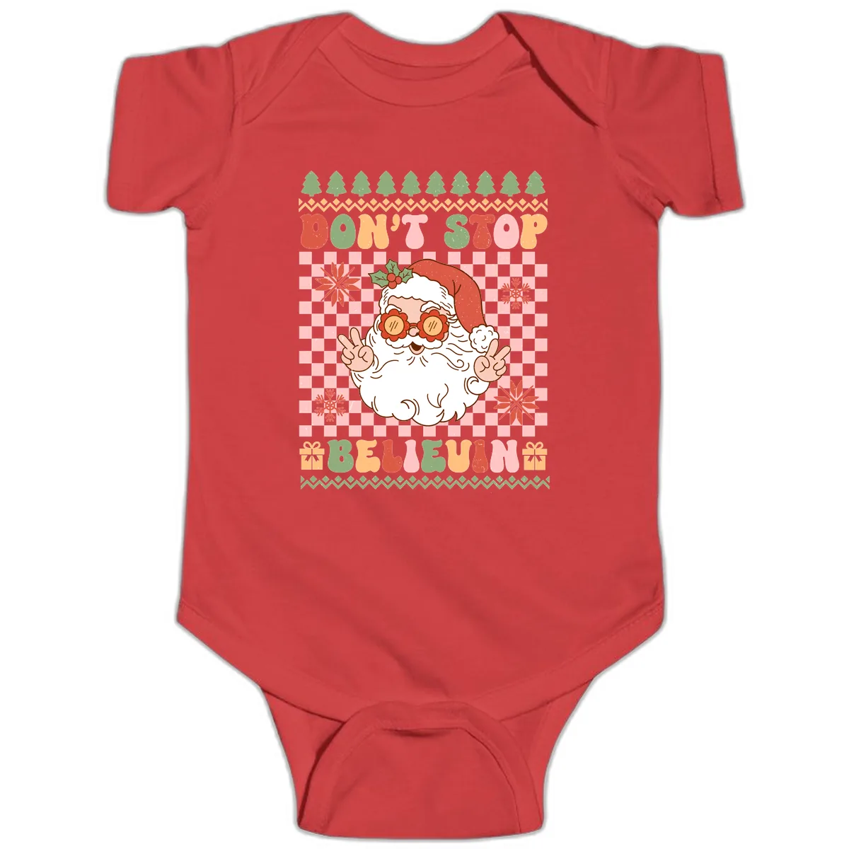 Don't Stop Believin' Retro Santa Baby Onesie in Red