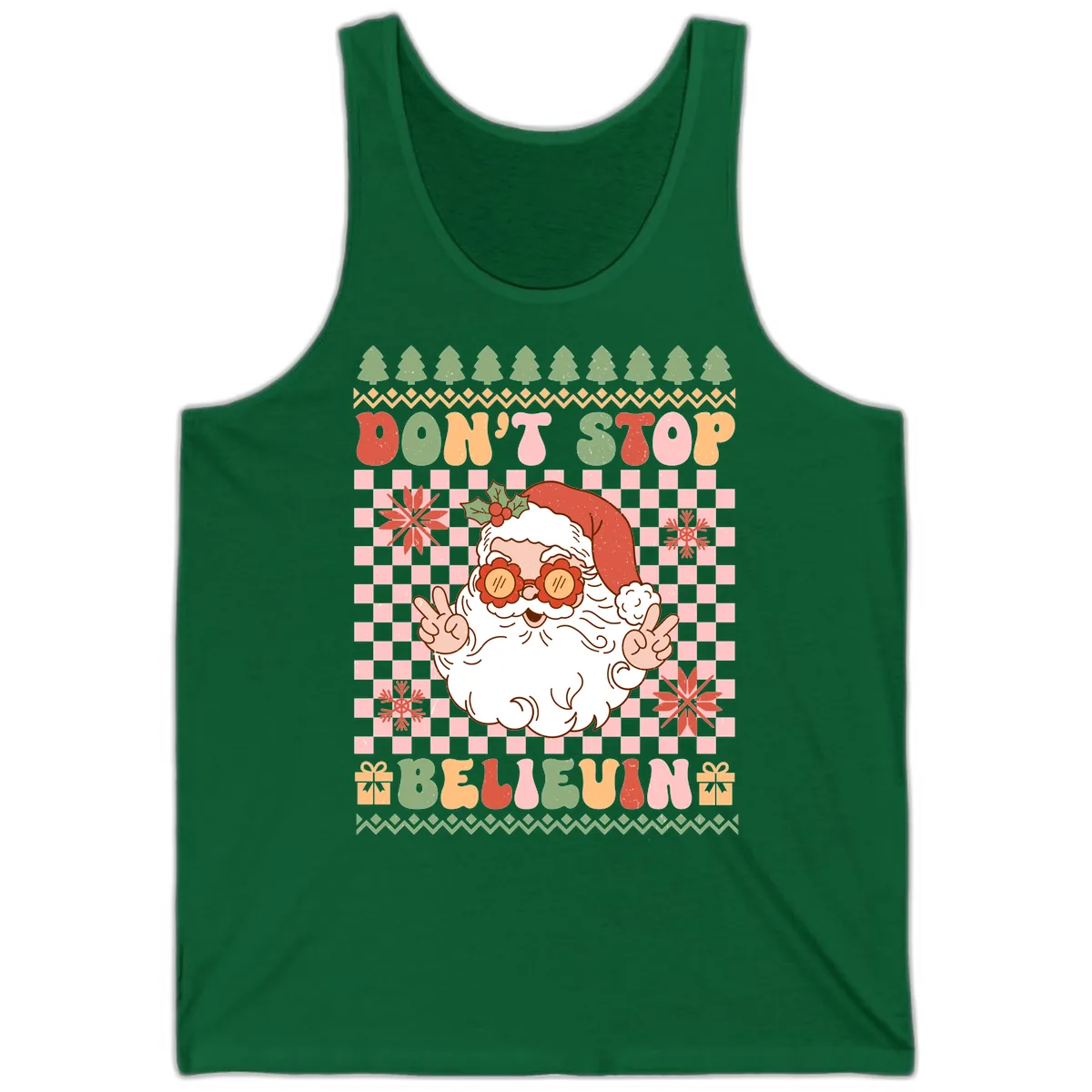 Don't Stop Believin' Retro Santa Tank in Kelly