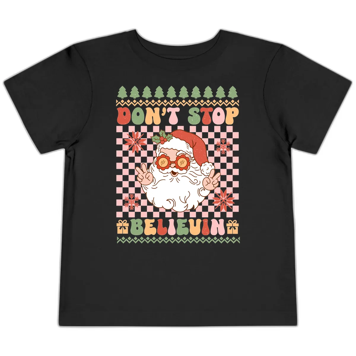 Don't Stop Believin' Retro Santa Toddler T-Shirt in Black