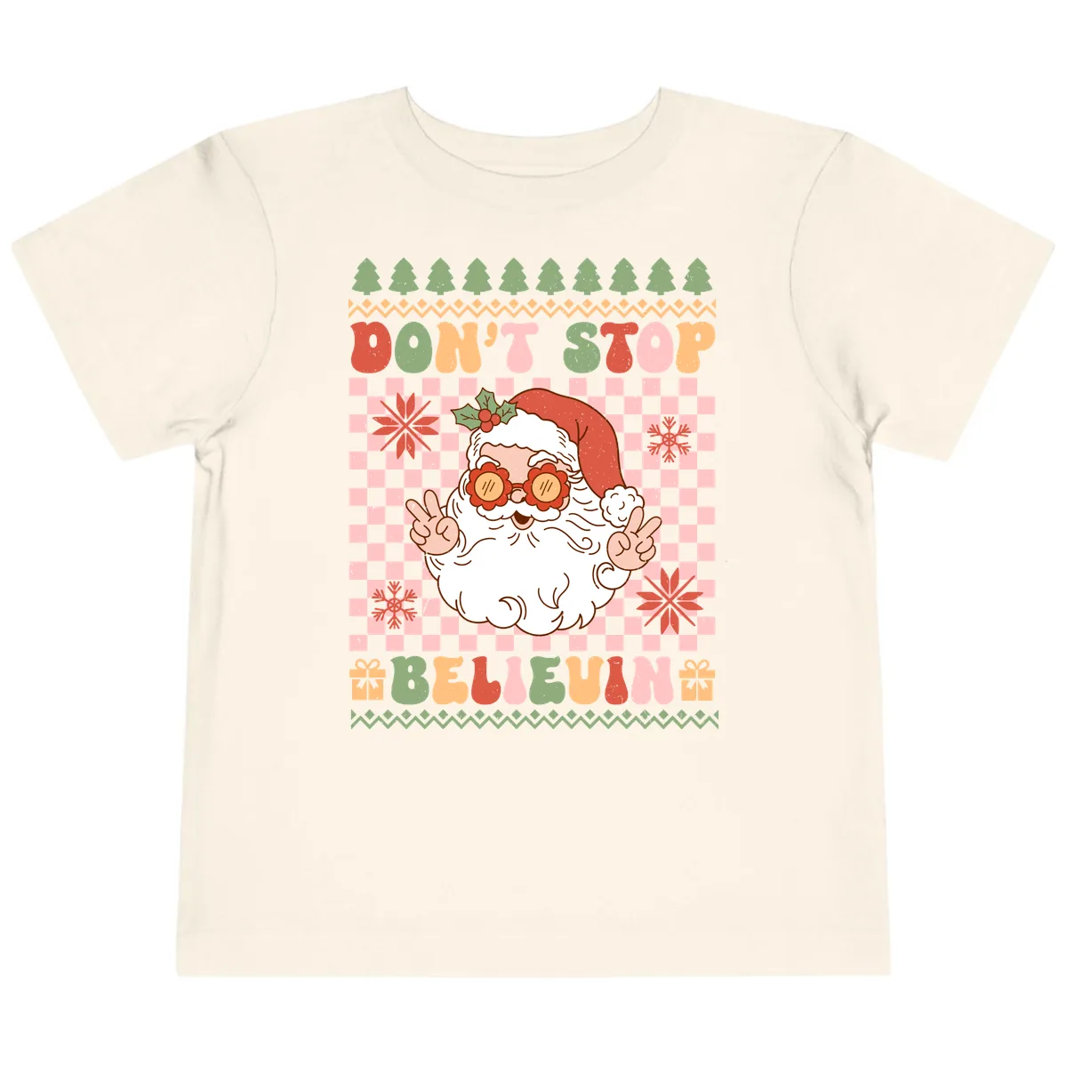 Don't Stop Believin' Retro Santa Toddler T-Shirt in Natural