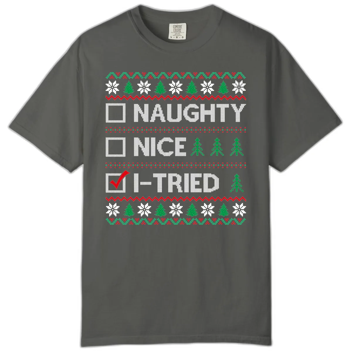 Checklist I Tried Christmas Sweater Comfort Color in Pepper