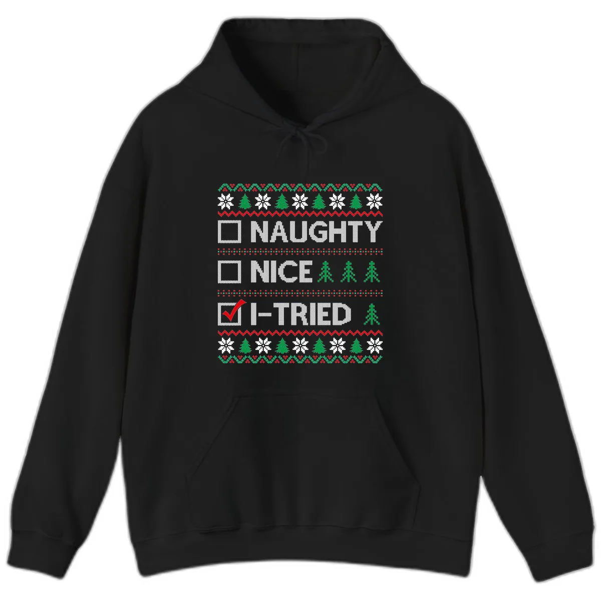 Checklist I Tried Christmas Sweater Hoodie in Black