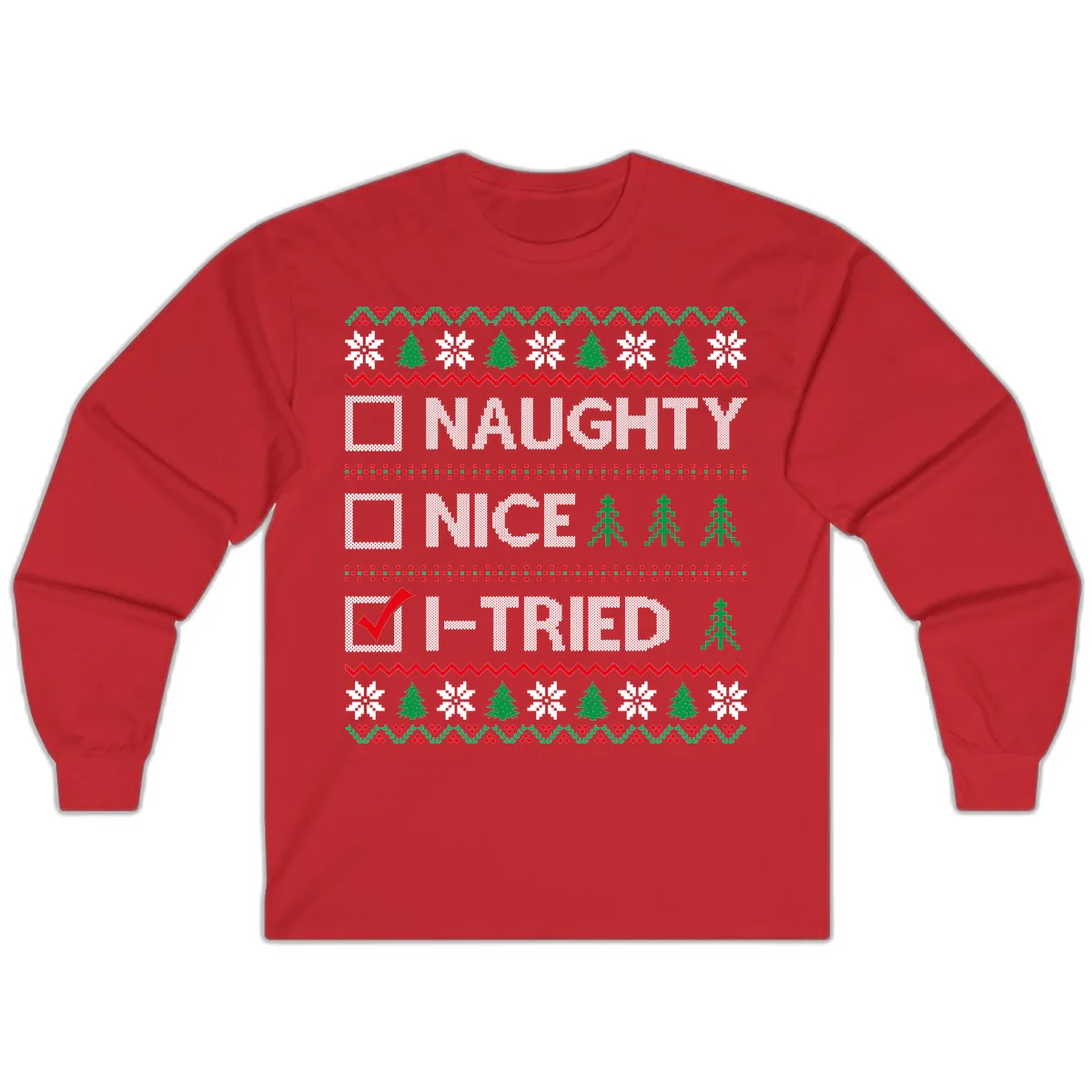 Checklist I Tried Christmas Sweater Long Sleeve in Red