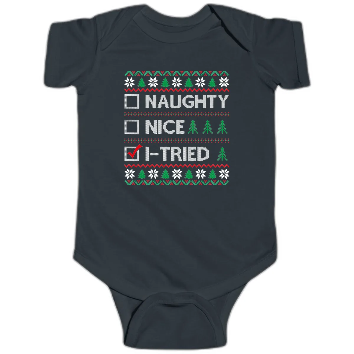 Checklist I Tried Christmas Sweater Baby Onesie in Black