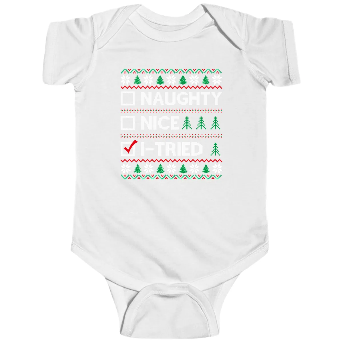 Checklist I Tried Christmas Sweater Baby Onesie in White