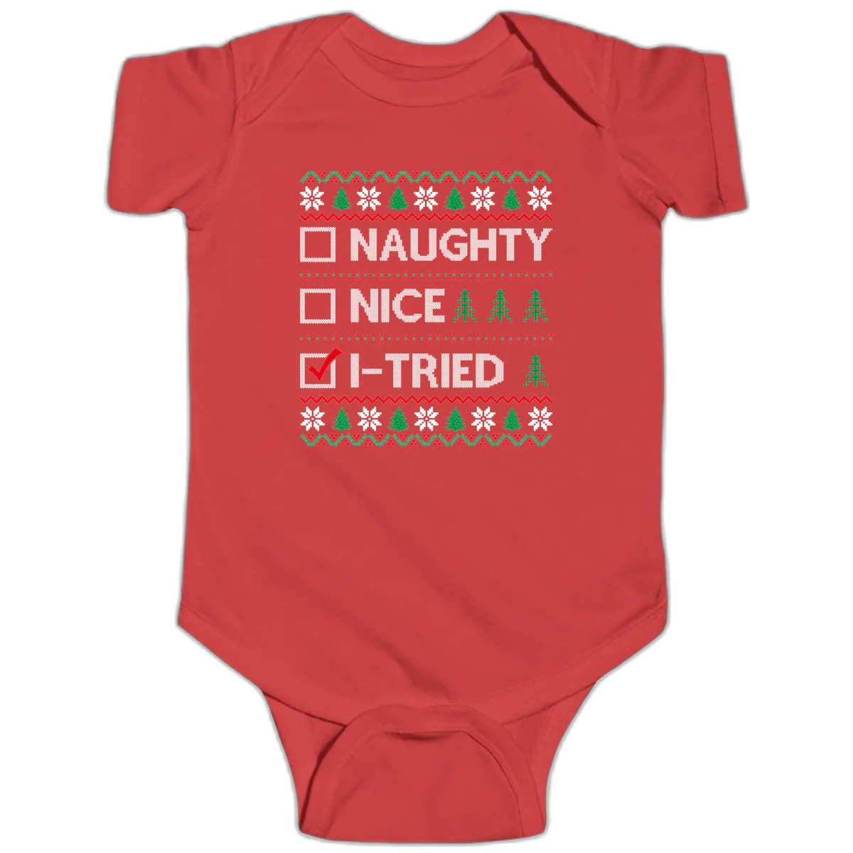 Checklist I Tried Christmas Sweater Baby Onesie in Red