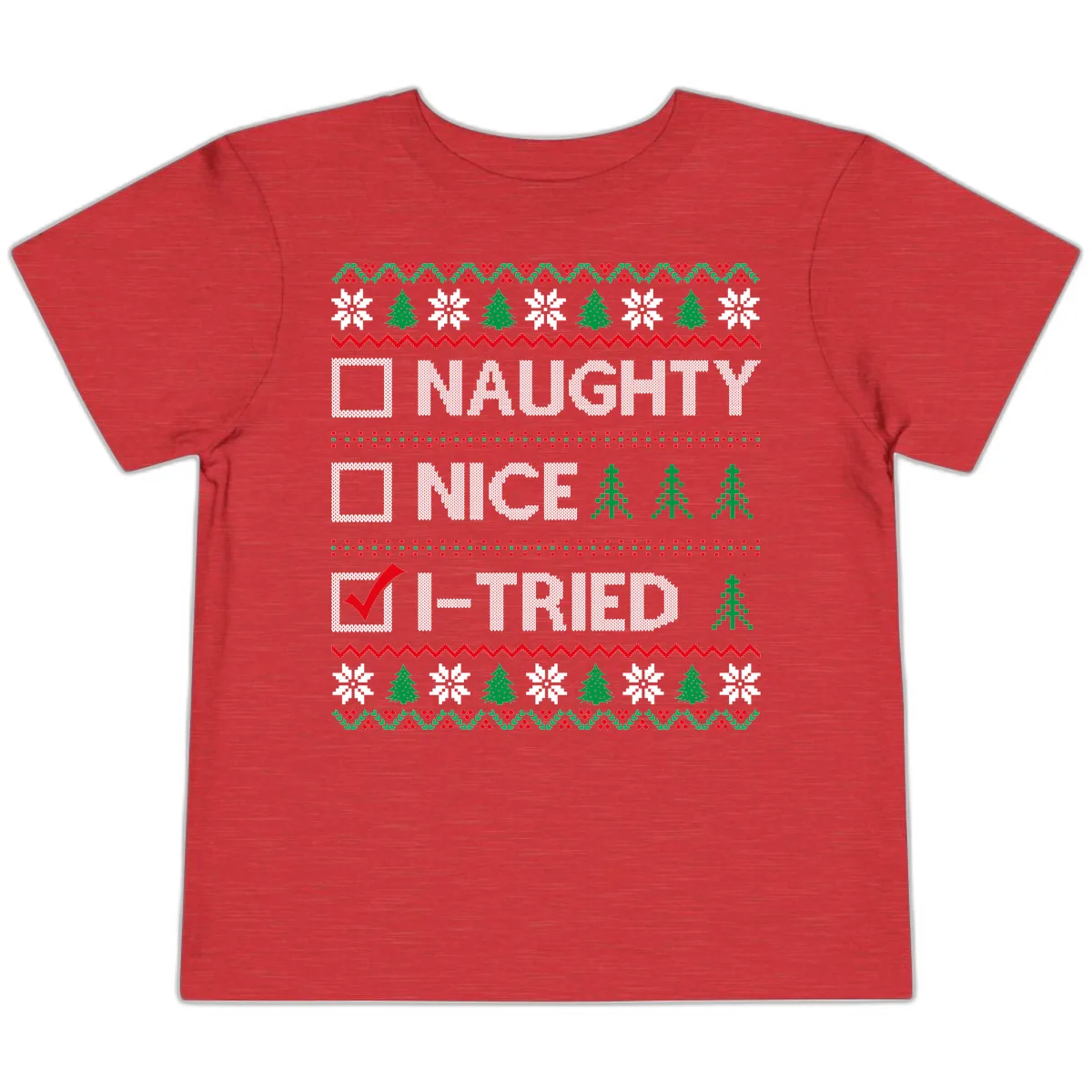 Checklist I Tried Christmas Sweater Toddler T-Shirt in Heather Red