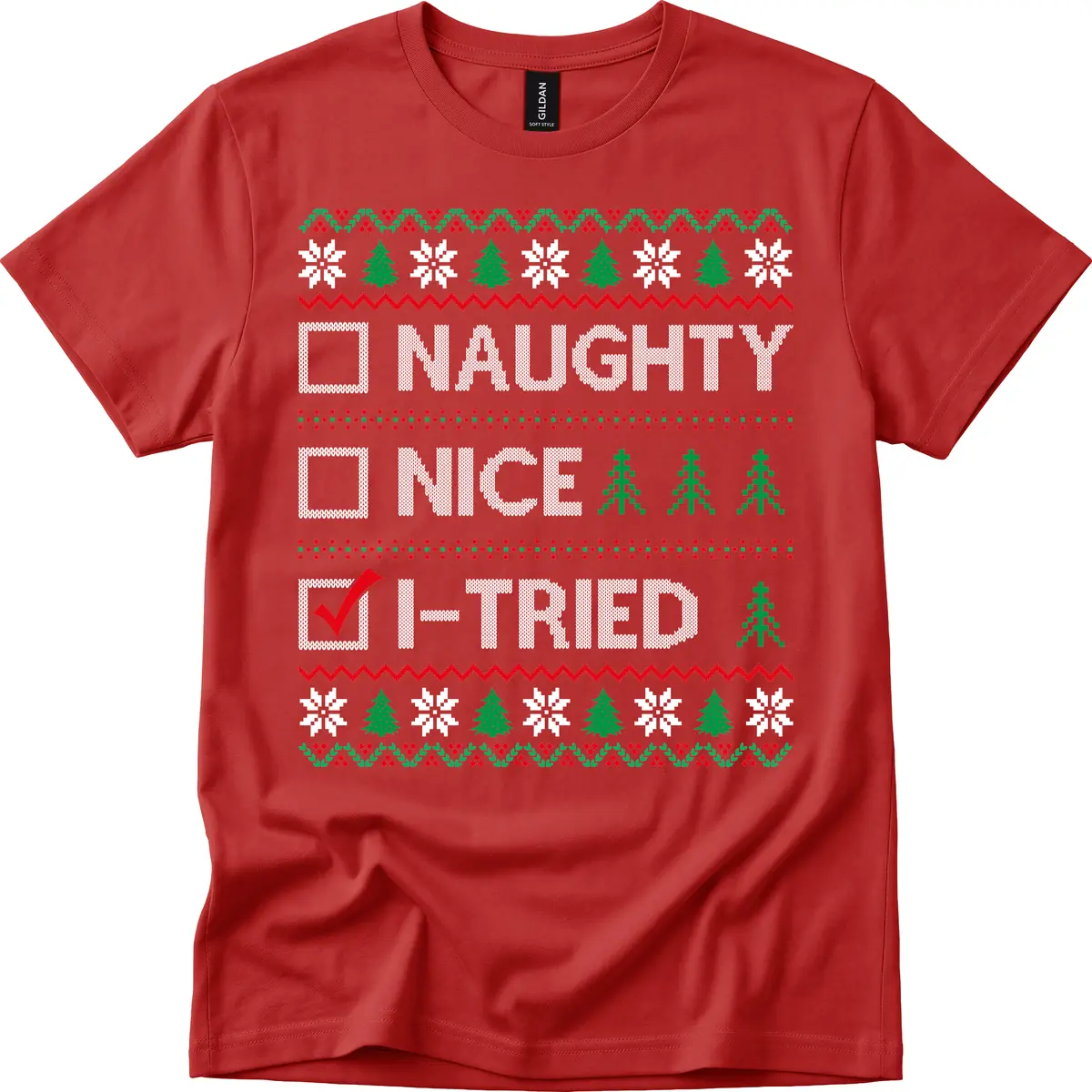Checklist I Tried Christmas Sweater T-Shirt in Red