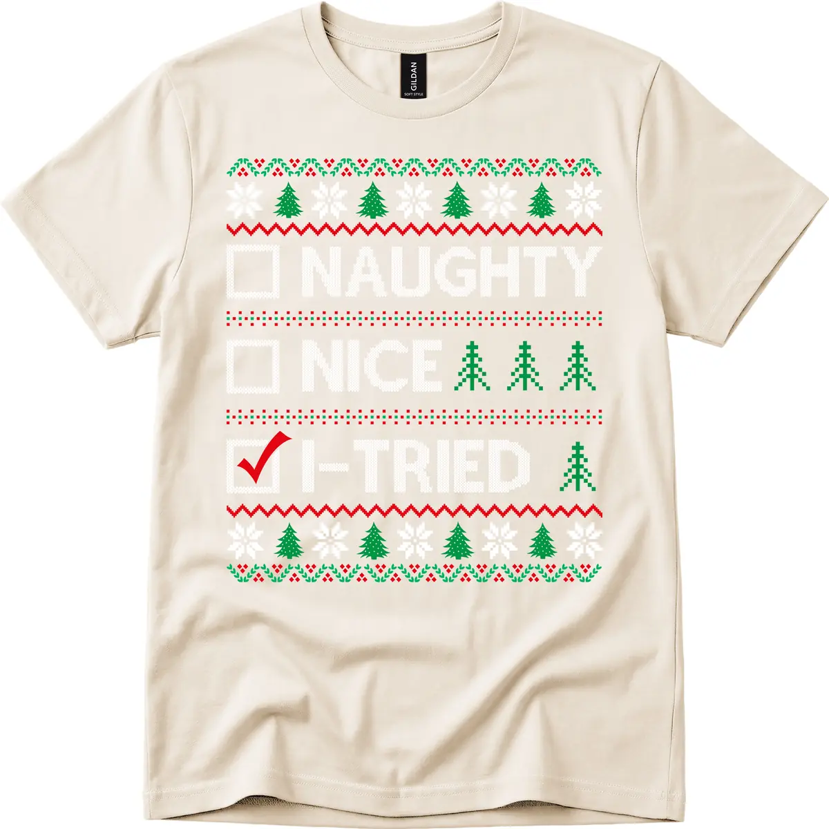 Checklist I Tried Christmas Sweater T-Shirt in Natural