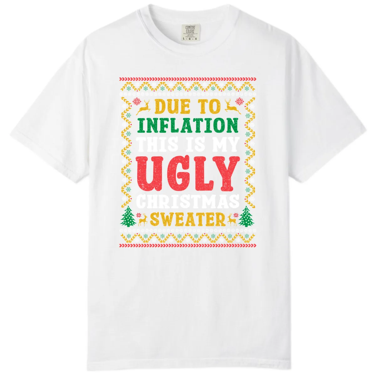 Due To Inflation Ugly Christmas Sweater Comfort Color in White