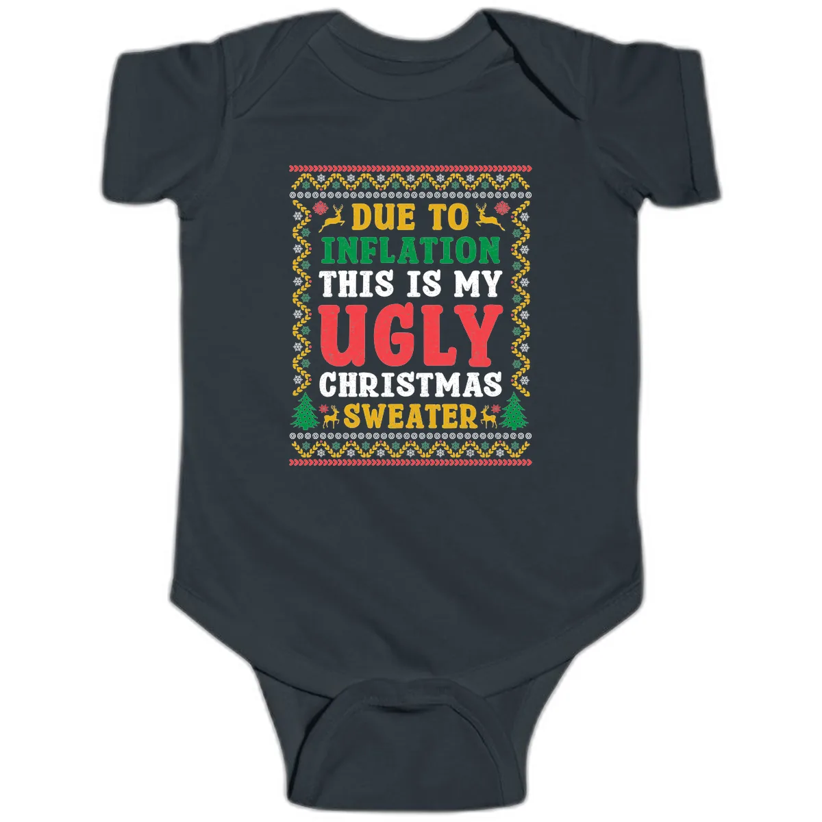 Due To Inflation Ugly Christmas Sweater Baby Onesie in Black