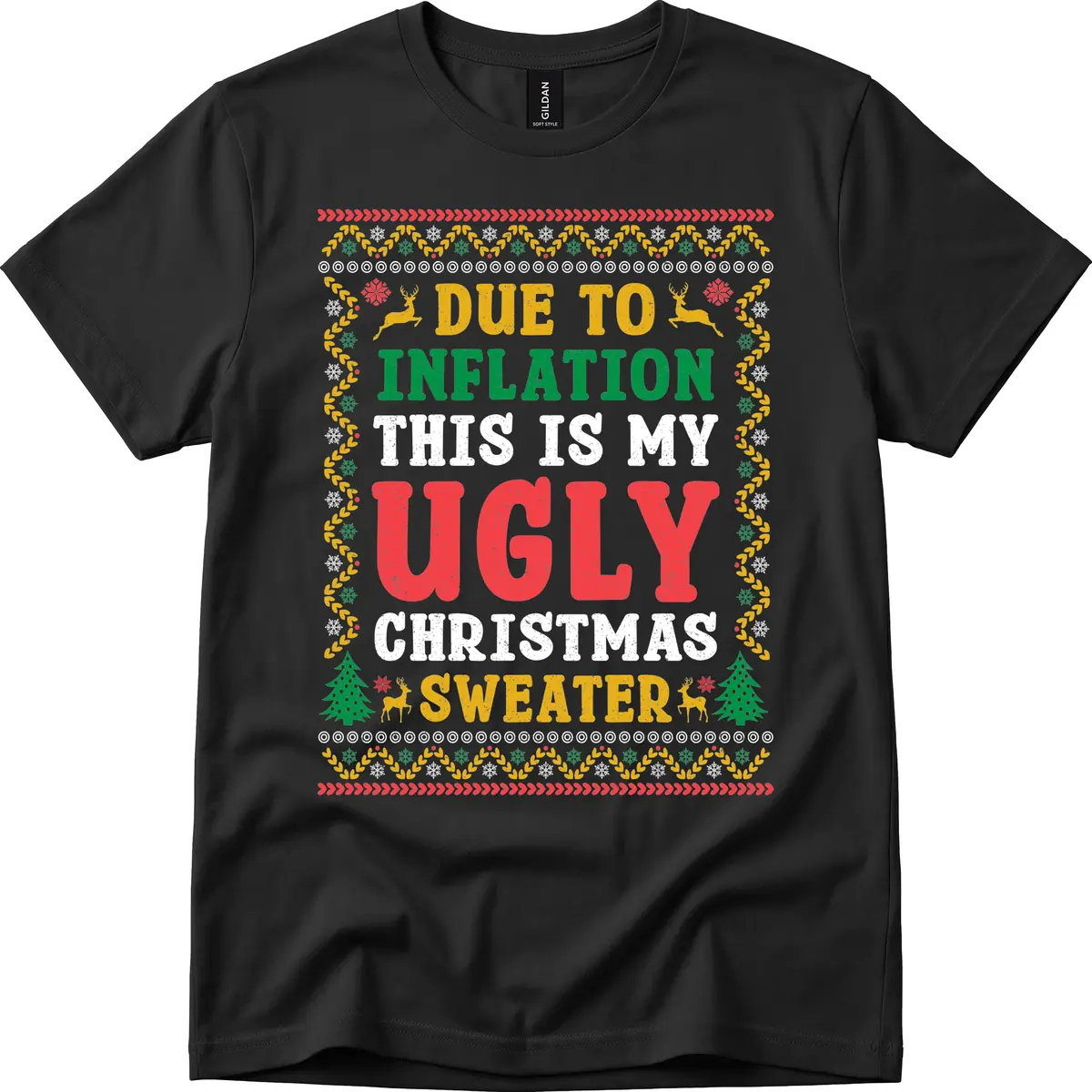 Due To Inflation Ugly Christmas Sweater T-Shirt in Black