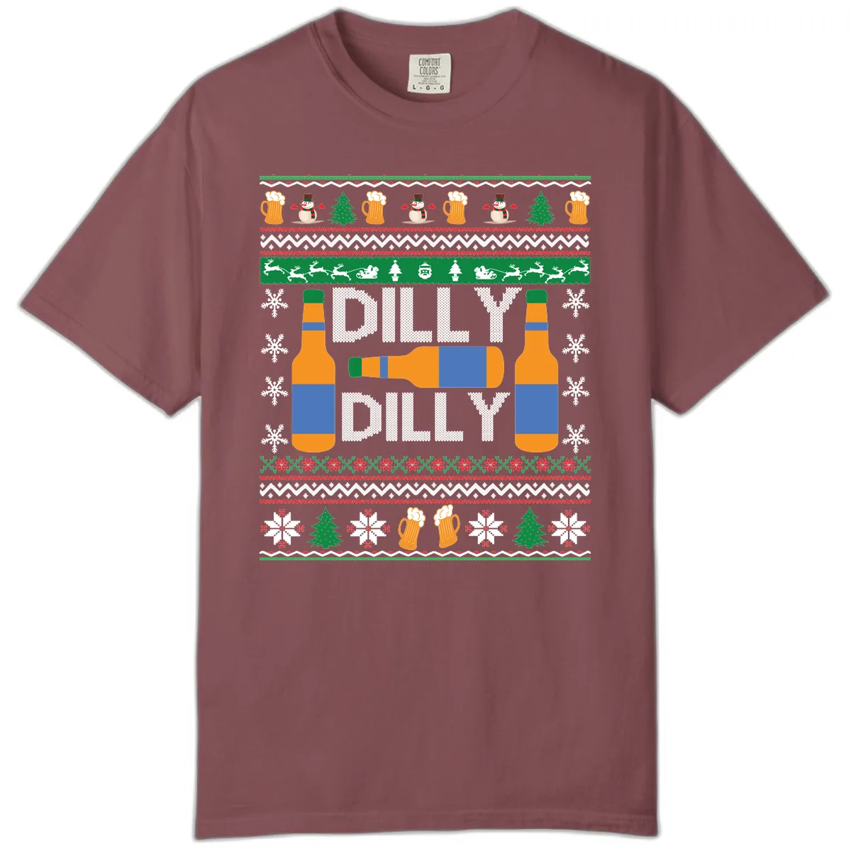 Dilly Dilly Beer Ugly Christmas Sweater Comfort Color in Brick