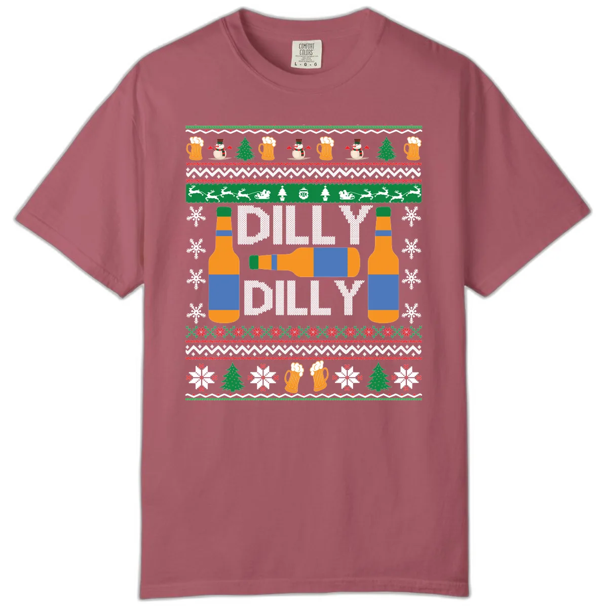 Dilly Dilly Beer Ugly Christmas Sweater Comfort Color in Crimson