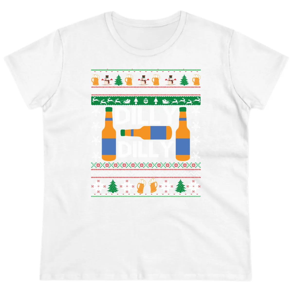 Dilly Dilly Beer Ugly Christmas Sweater Ladies Tee in White
