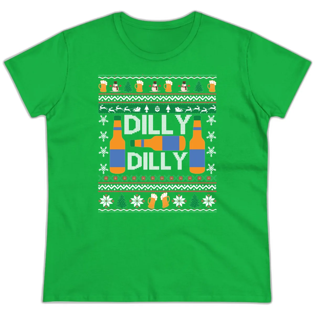 Dilly Dilly Beer Ugly Christmas Sweater Ladies Tee in Irish Green
