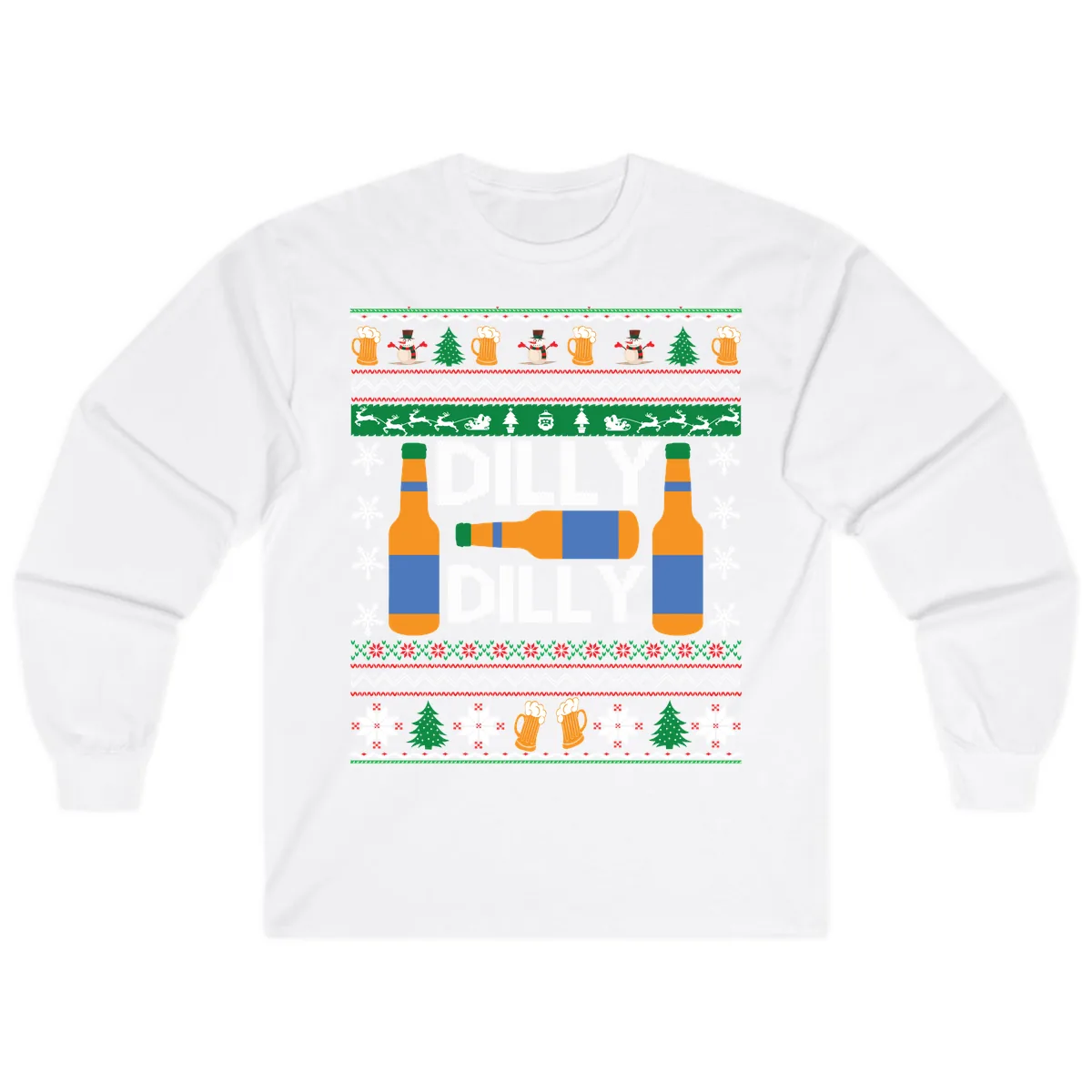 Dilly Dilly Beer Ugly Christmas Sweater Long Sleeve in White