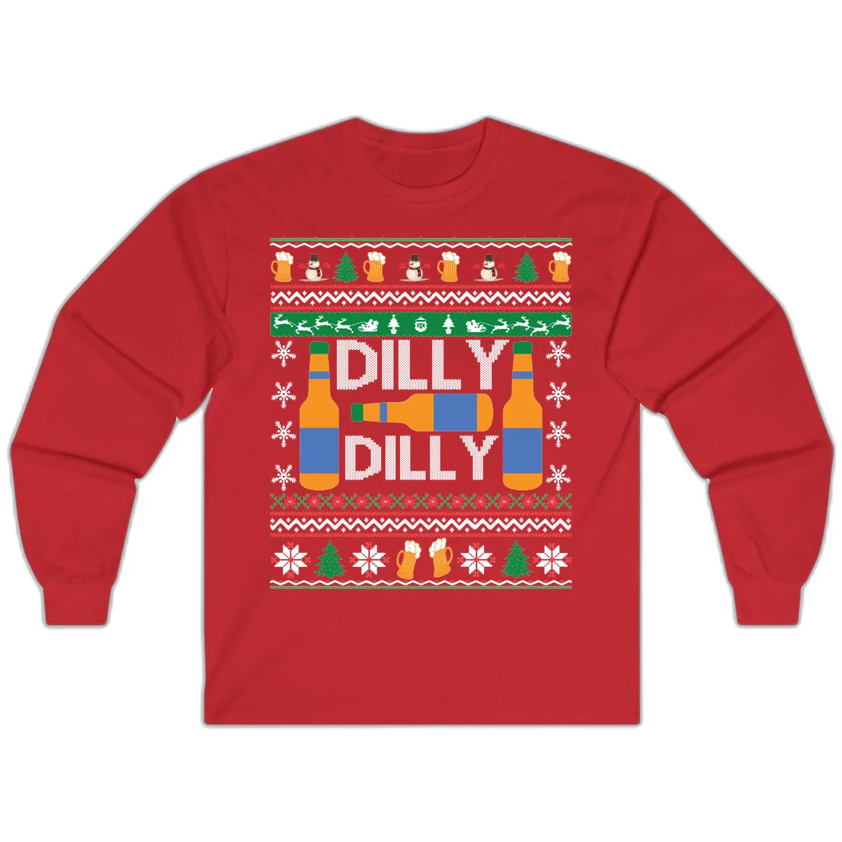 Dilly Dilly Beer Ugly Christmas Sweater Long Sleeve in Red