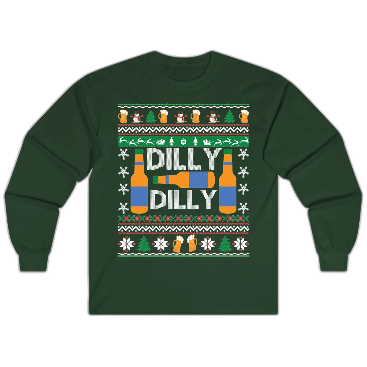 Dilly Dilly Beer Ugly Christmas Sweater Long Sleeve in Forest Green