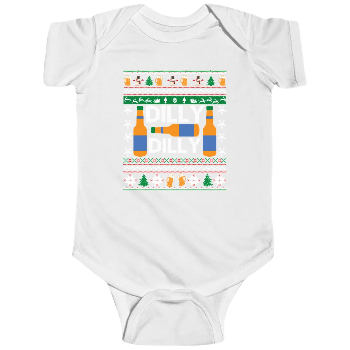 Dilly Dilly Beer Ugly Christmas Sweater Baby Onesie in White