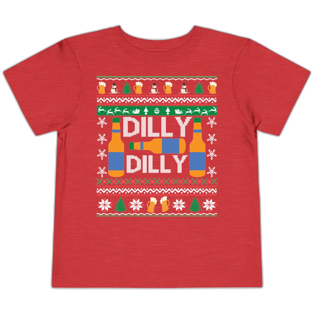 Dilly Dilly Beer Ugly Christmas Sweater Toddler T-Shirt in Heather Red