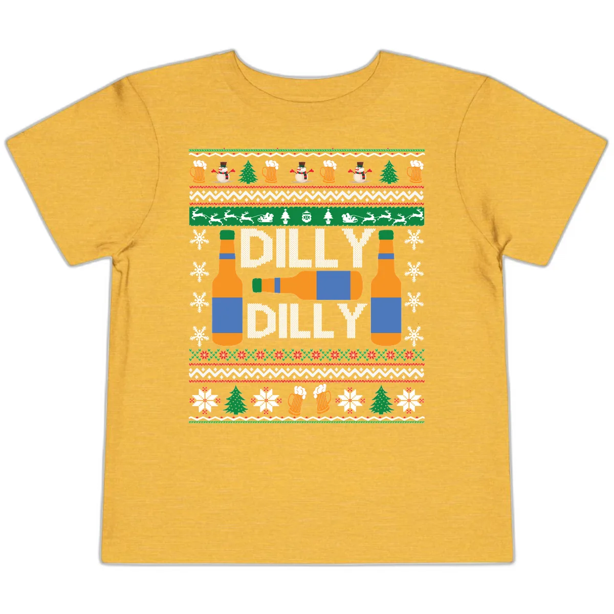 Dilly Dilly Beer Ugly Christmas Sweater Toddler T-Shirt in Heather Yellow Gold