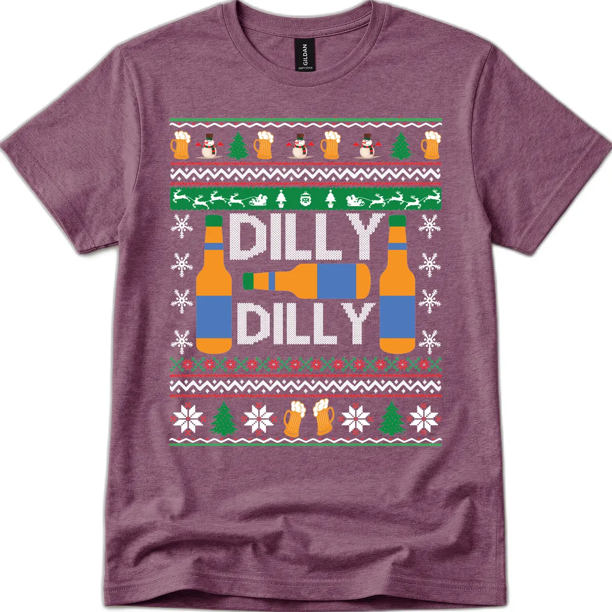 Dilly Dilly Beer Ugly Christmas Sweater T-Shirt in Heather Maroon