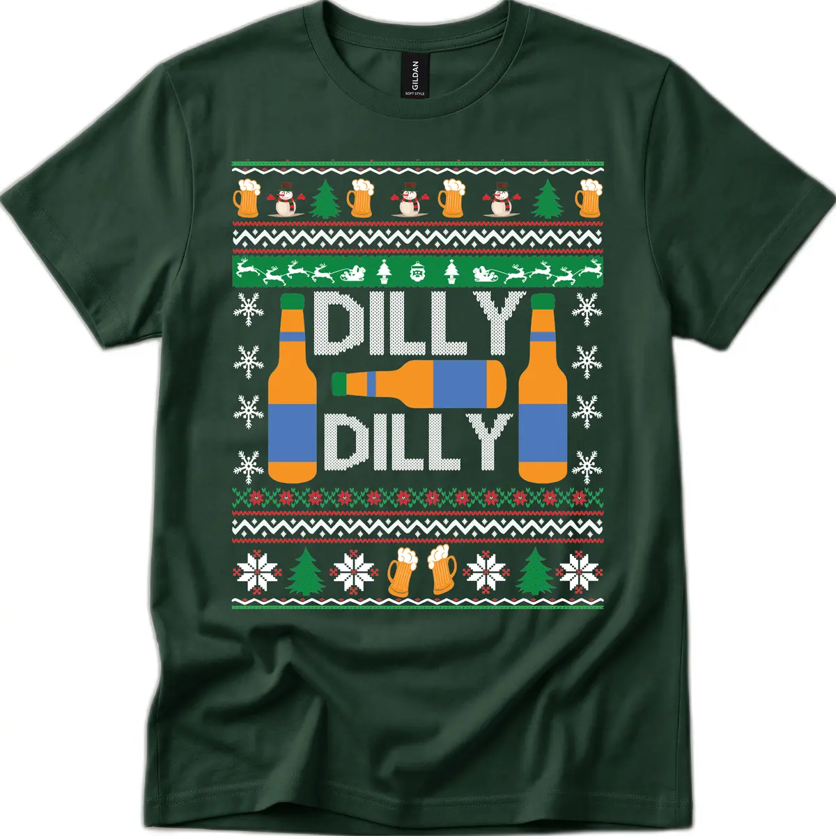 Dilly Dilly Beer Ugly Christmas Sweater T-Shirt in Forest Green