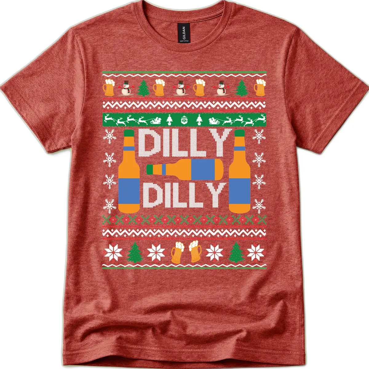 Dilly Dilly Beer Ugly Christmas Sweater T-Shirt in Heather Cardinal