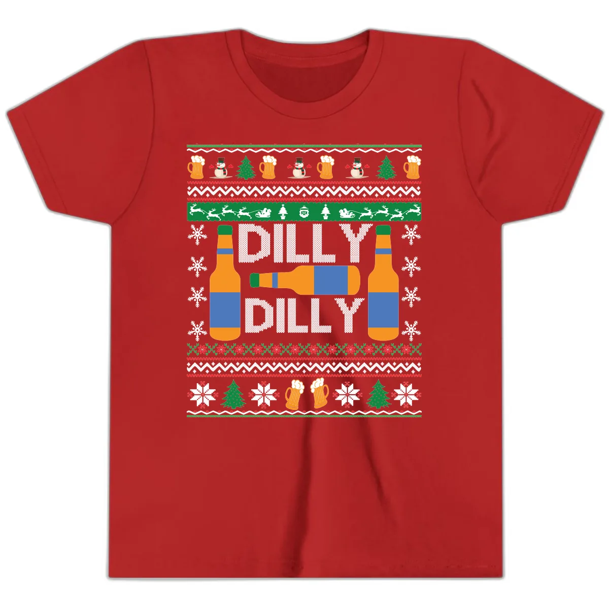 Dilly Dilly Beer Ugly Christmas Sweater Youth T-Shirt in Red