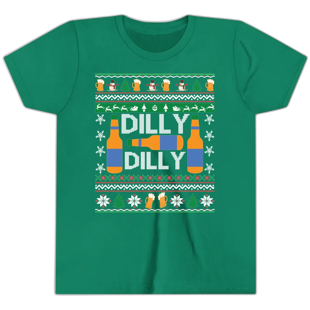 Dilly Dilly Beer Ugly Christmas Sweater Youth T-Shirt in Kelly