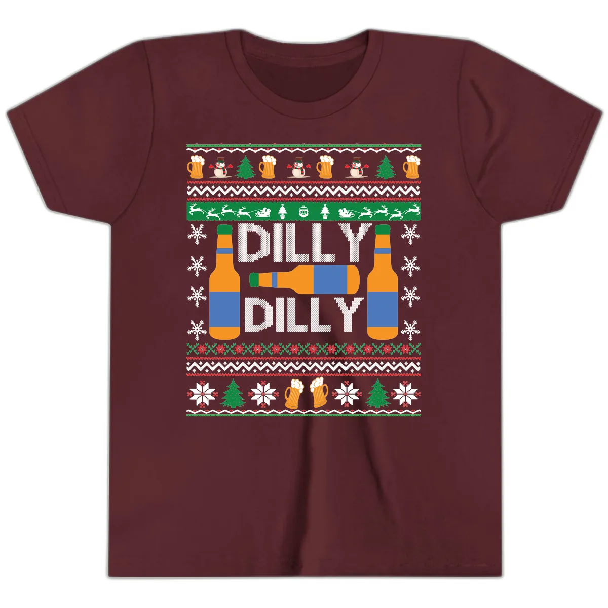 Dilly Dilly Beer Ugly Christmas Sweater Youth T-Shirt in Maroon
