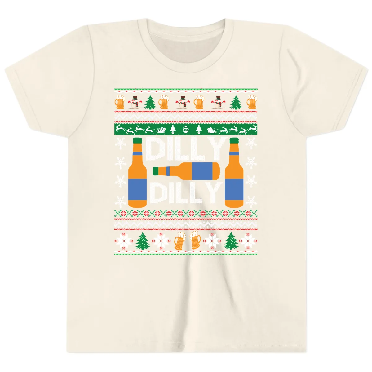 Dilly Dilly Beer Ugly Christmas Sweater Youth T-Shirt in Natural