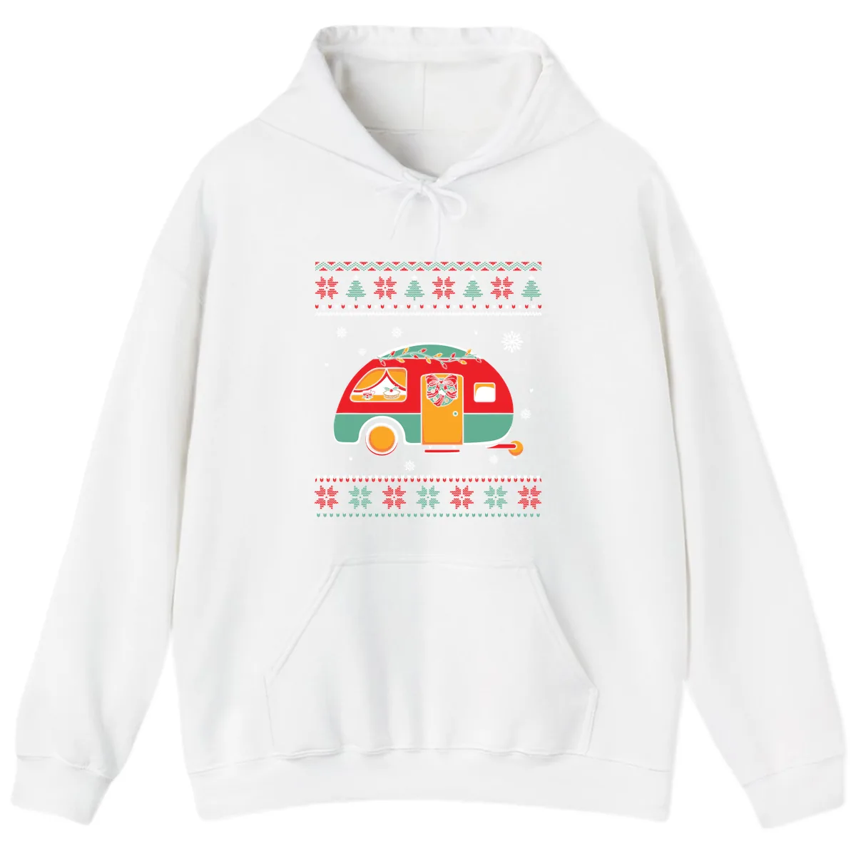 Christmas Camper Caravan Holiday Design Hoodie in White