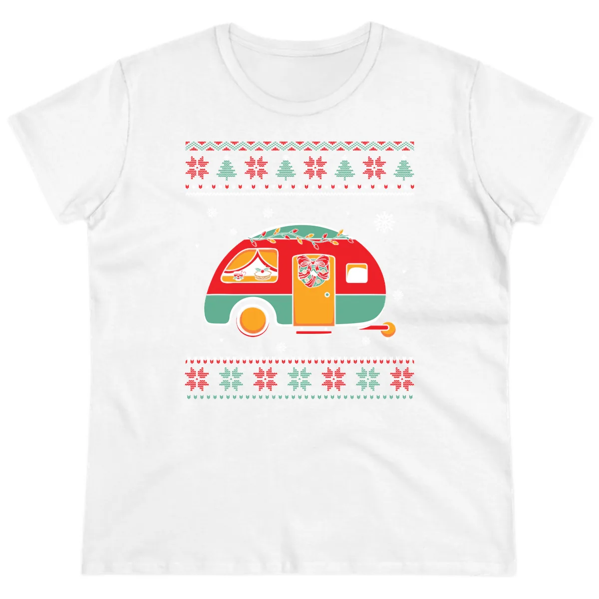 Christmas Camper Caravan Holiday Design Ladies Tee in White