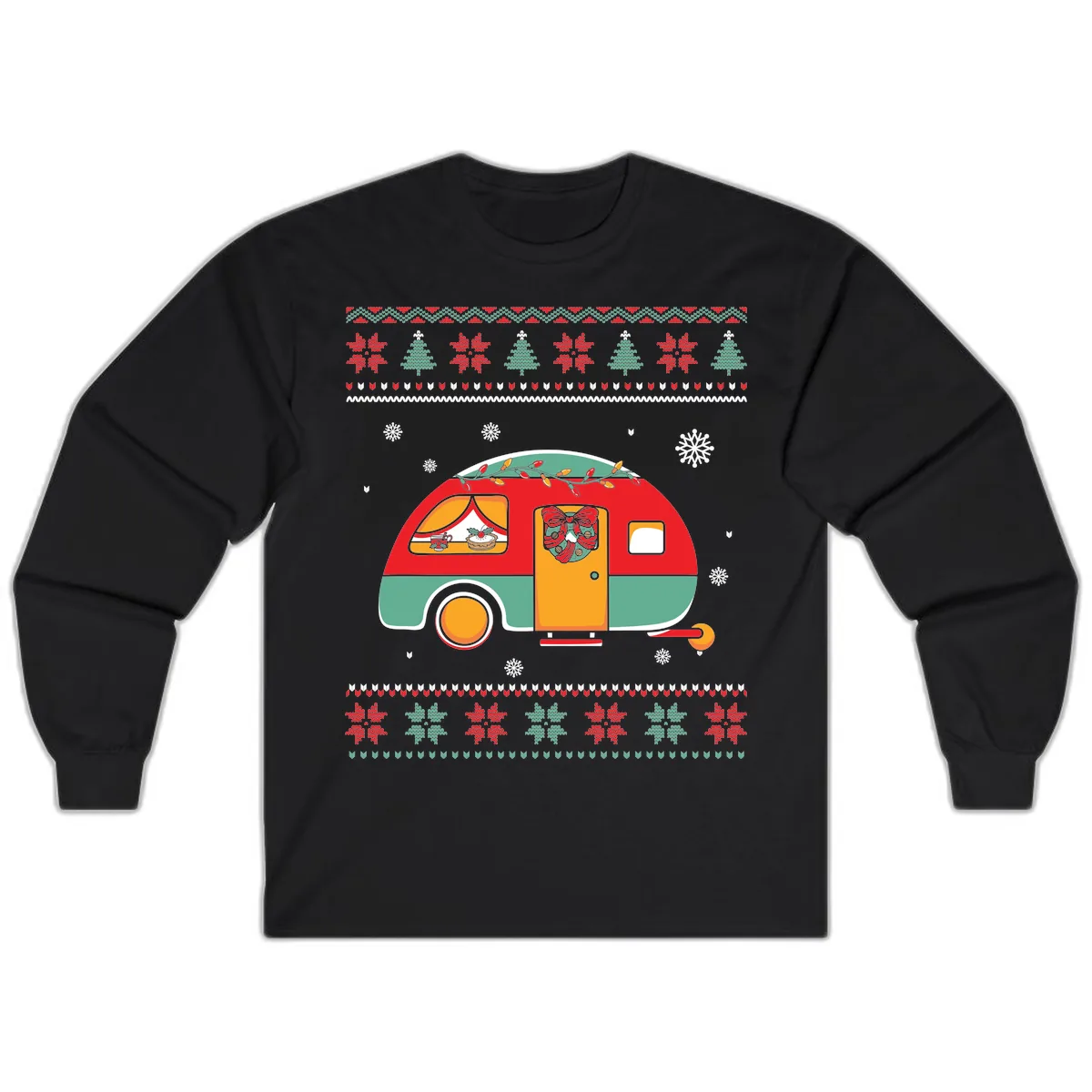 Christmas Camper Caravan Holiday Design Long Sleeve in Black