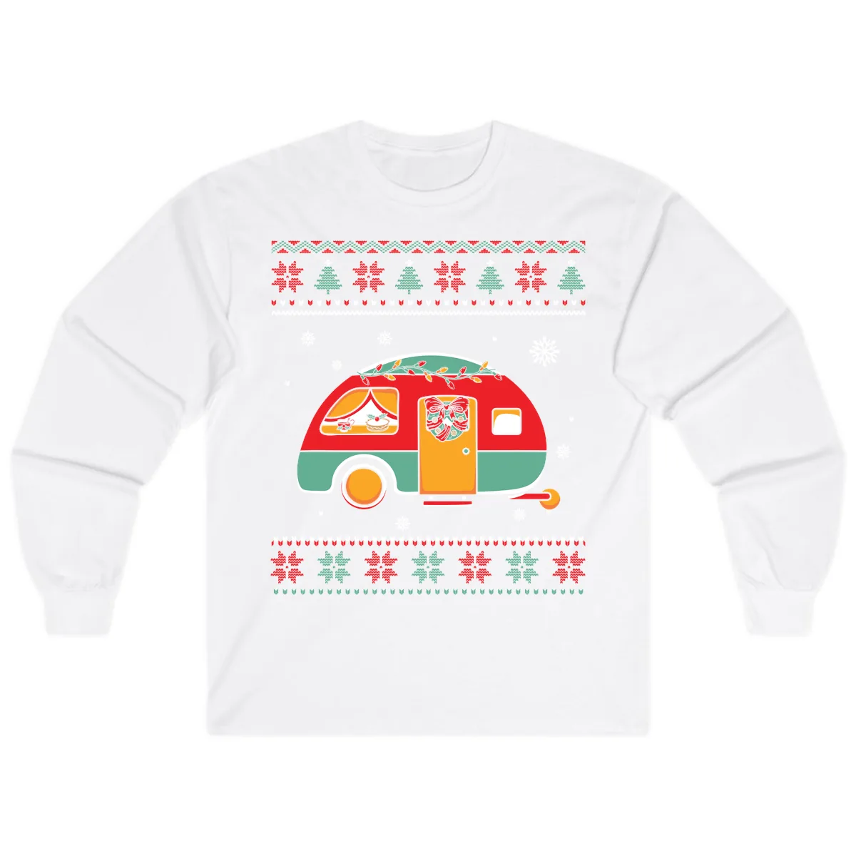 Christmas Camper Caravan Holiday Design Long Sleeve in White