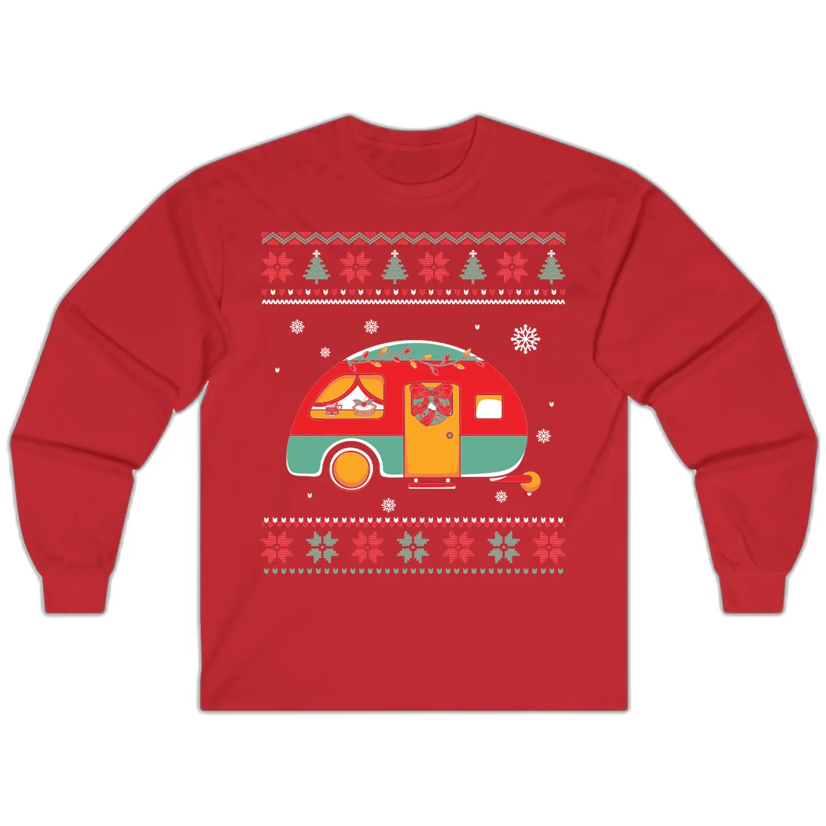 Christmas Camper Caravan Holiday Design Long Sleeve in Red