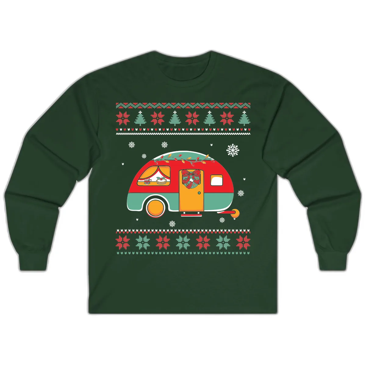 Christmas Camper Caravan Holiday Design Long Sleeve in Forest Green